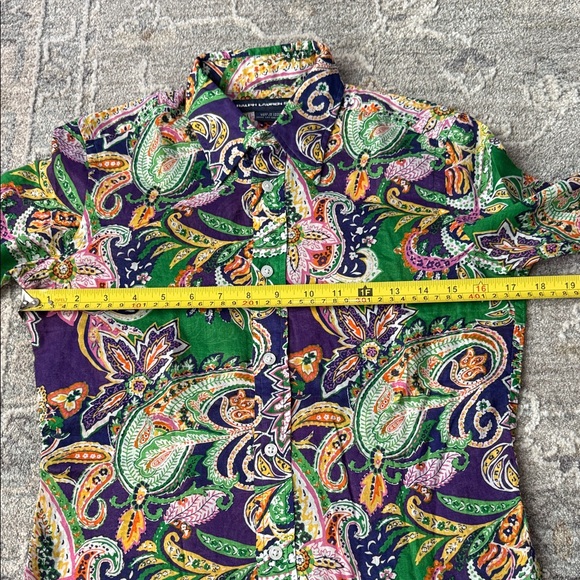 Ralph Lauren Green and Purple Paisley Women's Shirt - Picture 5 of 6